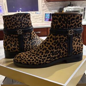 Michael Kors Black and Brown Leopard Ankle Booties